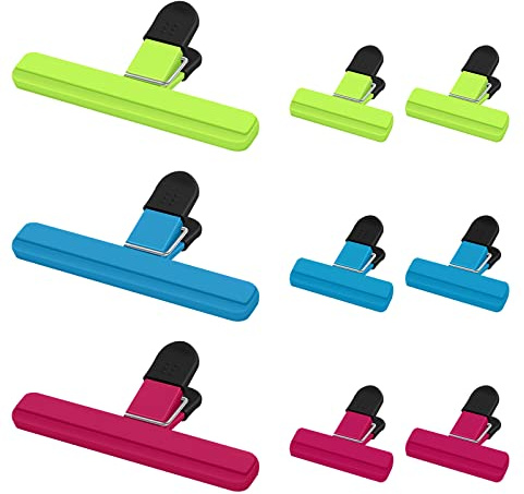 Food Bag Clips - 9 Piece Set in 2 Sizes for Storage, Sealing and Freezer Use - Reusable Plastic Kitchen Clips for Keeping Food Fresh - Ideal for Home, Kitchen, Office