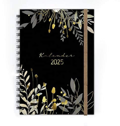 Kalender 2025 Buchkalender A5 I 1 Woche 2 Seiten I Jahreskalender Kalenderbuch, Ringbuch, Planer A5 mit Jahresübersichten, Ferienterminen und weiteren Extraseiten