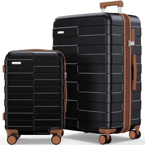 Vipbox Valigie Rigide Set 2 Pezzi 55+75cm (3 ANNI DI SERVIZIO VIP) Espandibile 100% Policarbonato Leggera Set Trolley da Viaggio Ultrar Durevole Valigia con Chiusura TSA e 4 Ruote, Nero Premium