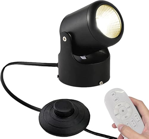 FSLiving 7W LED Accent Uplight mit 1,8m Schaltkabel, Dimmbares Spotlight mit Fernbedienung, led Wandleuchte Wandspot mit Schalter für Galerie Ausstellung Platte Gemälde,schwarz