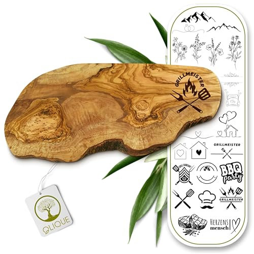 Schneidebrett personalisiert, Olivenholz - Rustikales Olivenholzbrett mit Gravur als individuelles Geschenk (25-29 cm)