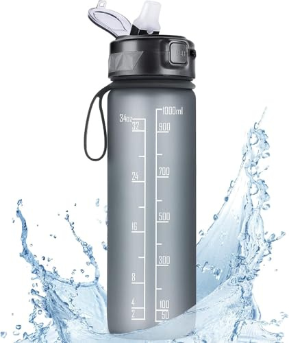 FULDENT Trinkflasche 1L Sport Wasserflasche [BPA Frei] Trinkflasche mit rutschfest Gummi Grip Geeignet für Die Fahrrad, Outdoor, Schule, Gym
