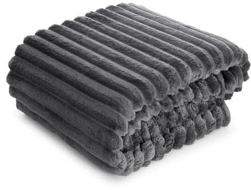 Couverture douillette avec motif à rayures - Douce - Pour canapé à rayures - Couverture moelleuse - En microfibre - Gris - 70 x 160 cm