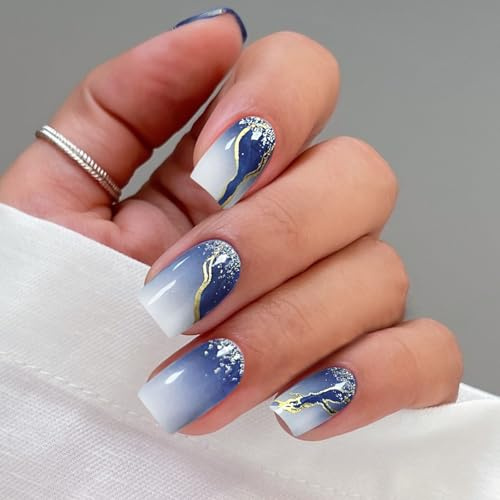 JMEOWIO Nagelfolie Blauweißer Marmor Gel Nail Nagelfolien Selbstklebend Nagelsticker Uv Härtend Dekoration Nageldesign Zubehör