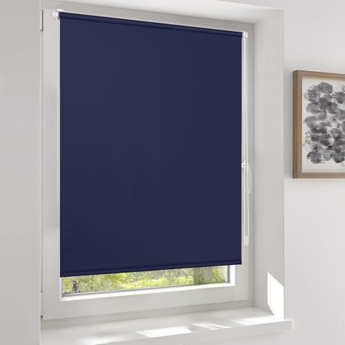 Sekey Verdunklungsrollo ohne Bohren Klemmfix Doppelseitig gleichfarbig Freihängendes Seitenzugrollo effektiver Sonnenschutz und Sichtschutz Rollo Verdunkelung 130x210cm Dunkelblau