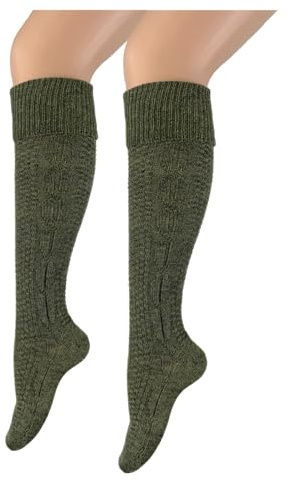 modische Damen und Herren Trachtenstrümpfe Wanderstrümpfe Wandersocken Kniestrümpfe mit edlem Strickmuster Zopfmuster kniehoch grün – Oktoberfest Volksfest Hochzeit Wandern Dirndl Lederhosen Landhaus