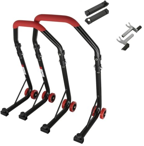 SEFIS D18 Motorradständer Set Vorder- und Hinterrad Motorradheber Serviceständer Front und Heck Motorrad montageständer ständer (Rot, Dorn / 2in1)