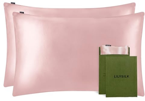 LILYSILK 19 MM Seide Kopfkissenbezüge Kissenbezüge mit Hotelverschluss Kissenhülle aus 100% Maulbeerseide 2 Stücke(Altrosa,40x80cm)