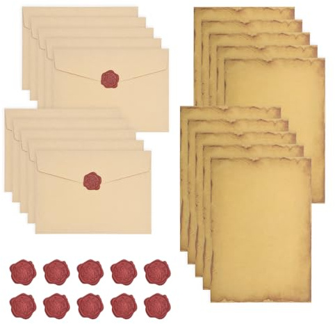 Letter Writing Set 36 Pcs Letter Writing Paper and Envelopes, Writing Set with 16 A5 Letter Paper 10 Vintage Envelopes 10 Sealing Wax Stickers for Love Letters Birthday Christmas Valentine's Day