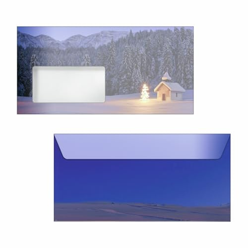 SIGEL Weihnachts Umschläge Christmas Chapel DIN lang 50 Stück | DU645, Blaues Motiv mit gummiertem Verschluss