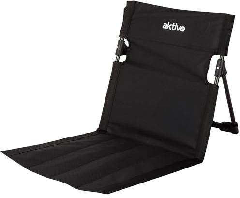 AKTIVE Silla Plegable de Suelo Negra con Respaldo Ajustable y Funda de Transporte, Estructura de Acero y Tejido Oxford, Ligera y compacta, para Camping, Playa y Exteriores (62459)