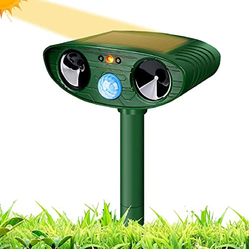 Ahuyentador de gatos ultrasónico, 2 modos, ahuyentador de animales solar, ahuyentador de gatos, IP68, ahuyentador de martas, ultrasonido, con sensor de movimiento y luz intermitente para jardín