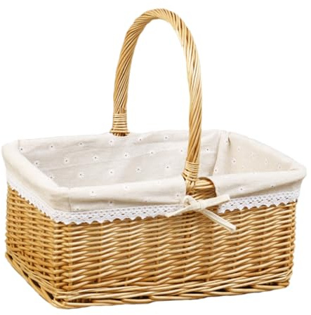 BESPORTBLE 1 Stück Picknickkorb Geflochtener Aufbewahrungskorb Körbe Falten Groß Garten Korb Weidenkorb Mit Griff Gewebter Pflanzenkorb Weidengeflechtkorb Obstkorb Gemüse Stoff