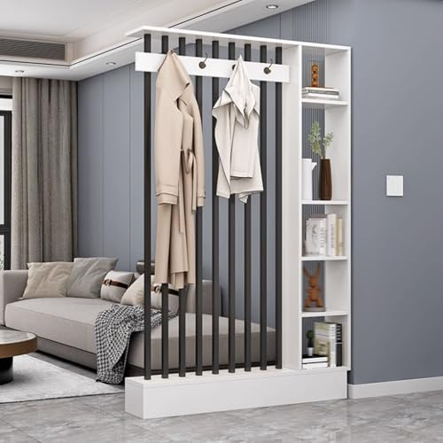 GUAWJRZDP Trennwand-Sule Fr Den Eingangsbereich, Wand-Raumteiler, Holz Lamellen Säulen, Paravent Raumteiler mit Regalen, Trennwand-Raumteiler mit Garderobe, Trennungseingang Dekorieren(White+Black,L14
