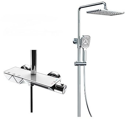 Pannello doccia, Lussuoso doccia in rame bianco con controlli termostatici intelligenti, kit doccia premium interamente in rame con tecnologia termostatica(Silver)