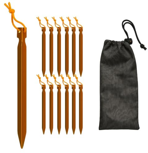 Ferropro Zeltheringe Aluminium 18 cm orange – 12 Stück inkl. Beutel – stabile Heringe für Zelt, Camping, Outdoor, Festival & Trekking – leichte Erdanker & Bodenanker Camping Zubehör