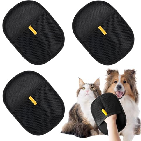 FunnAura 3 Pcs Static Removal Gloves Pet Hair, Reusable Double Sided Grooming Gloves for Grooming, Deshedding, Washing