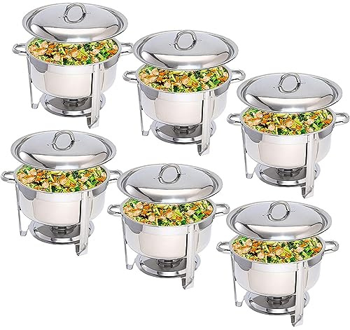 MYUYEE 5L Chafing Dish SetStainless Steel Round Buffet Server Food Warmer for Kitchen Wedding Party Banquetwith Food PanWater Pan and Fuel Holders,6pack