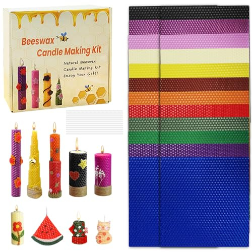 Bcuuozeeing Placas de cera de abejas – 20 x 20 cm, 24 unidades, 12 colores, juego de fabricación de velas de cera de abejas para niños, juego de bricolaje para adultos y niños