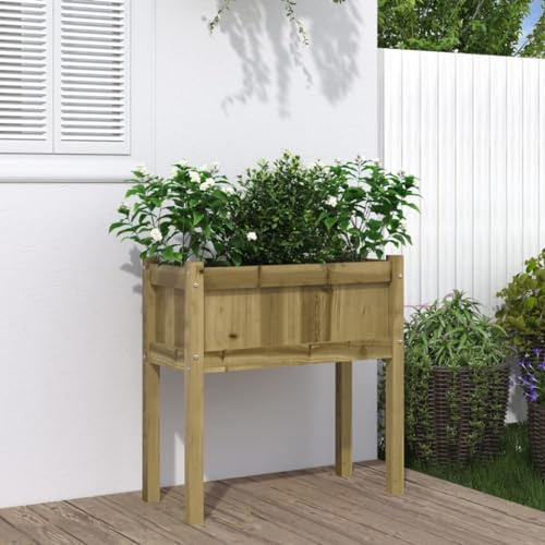 HaoChrymec Macetero con Patas 70x31x70 cm, Madera de Pino Impregnada, Resistente a la Intemperie, Gran Capacidad, Jardineras para Exterior, Huerto Urbano, Balcón
