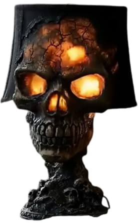 USB Rechargeable Lava Stone Skull Lamp for Halloween - Handcrafted Gothic Night Light with Flickering Flame Effect, Spooky Home Decor for Party, Garden, Horror Theme Room Decoration