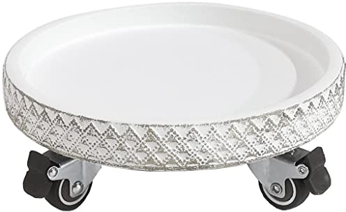 12 White Rolling Plant Caddy with Wheels & Brake, Indoor/Outdoor Plant Stand for Flower Pots, Vases & Garden - Convenient Trolley for Easy Mobility