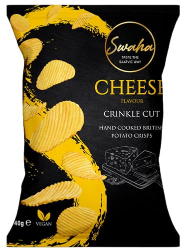 Swaha Pure Saatvic - Traditional Hand-Cooked Crisps Made in UK - All-Natural Vegan Snack - British Potatoes, Onion & Garlic Free (Crinkle Cut Cheese)