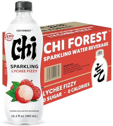 Chi Forest Lychee Sparkling Water Multipack, 0 Sugar 0 Calorie Fizzy Drinks with Real Fruit Juice, Refreshing Flavoured Carbonated Beverage, Healthy Water Alternative, 480ml, pk of 15, HALAL Certified