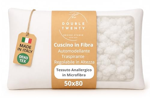 The Double Twenty Cuscino Letto 50x80 cm Sfoderabile in Microfibra – Altezza Regolabile, Imbottitura in Fibra di Poliestere, Lavabili con Cerniera – Certificazione OEKO-TEX®, Made in Italy