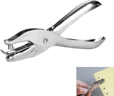 Perforadora de un Solo Orificio, Perforadora 3mm, Alicates Perforadores para Papel y Manualidades, Perforadores Manual Metal Resistente con Depósito Recoge Confeti, Herramienta Portátil para Oficina