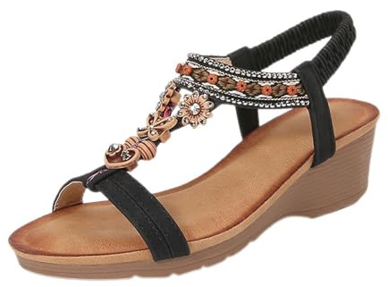 Sandaler, kilklack, dam, sommar, bohemisk, strandsandaler, dam, eleganta fritidssandaler, vintage, romerska sandaler, öppen tå, ventilerande, platta sandaler, halkfria sommarsandaler, bekväma