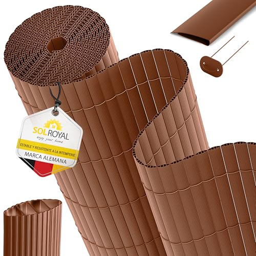 Sol Royal PVC cañizo jardín ocultación exterior triple refuerzo con clips | 80x500cm marrón valla privacidad perfil remate pantalla balcón resistente intemperie rayos UV esterilla artificial P12