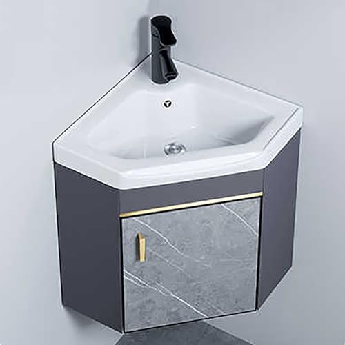 GSATREY Eckwaschbecken Mit Unterschrank, Eck-waschtisch Für Badezimmer, Waschbeckenunterschrank Hängend, Klein Keramik Waschbecken, Waschbecken Mit Wasserhahn Und Abfluss(38cm/15in)