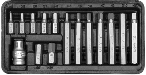 SW STAHL Bitsortiment, 3/8, Innensechskant, 15-teilig 04920L | Chrom-Vanadium-Stahl, 10 mm Sechskant-Antrieb, mit 1/2 Zoll Adapter, in Kunststoffkassette, Innensechskant-Profil