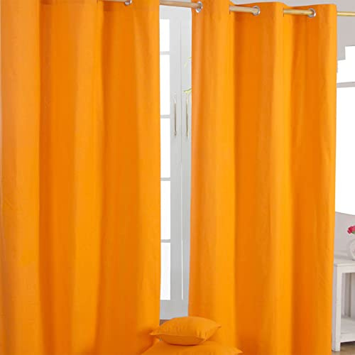 Homescapes 2er Set eifarbige Ösen Gardinen je B137 x L228 cm aus 100% Baumwolle, blickdichte Vorhänge/Dekoschals/Ösenvorhänge für Wohnzimmer oder Küche, orange