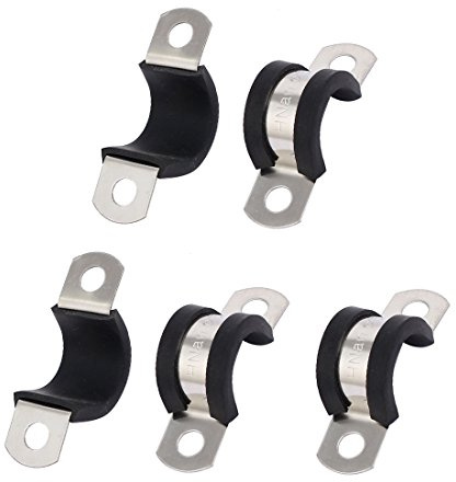 Sourcingmap 15mm Dia EPDM Rubber Lined U Shaped Pipe Tube Wire Clamps Clips 5pcs
