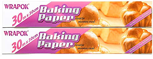 WRAPOK 2 x Baking Parchment Paper Roll Greaseproof Cooking Sheets White Non-Stick Pre-Cut Liners for Kitchen Home, 30 cm x 60 m