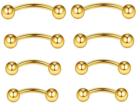 NewkeepsR 4 pares - 1,2mm Barra de Plátano Curvada doblada de titanio dorado, puente de torre Hélice Anillos para cejas Piercing labret vertical Joyería 6mm/8mm/10mm/12mm