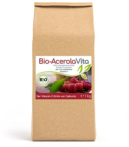 Cellavita – Bio Acerola Pulver Vita (Der Vitamin-C-Drink) 1000g im Vorratsbeutel - Natürliches Acerola-Fruchtpulver – Zusatz für Getränke & Smoothies – Nahrungsergänzungsmittel zusatzstofffrei