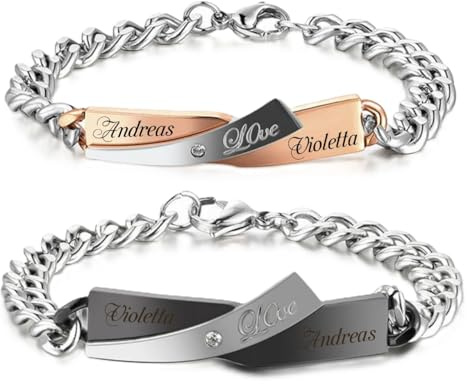 aplusashop Love ID Edelstahl Armbänder mit Strass Partnerarmbänder mit Gravur nach Wunsch Paar Armband (Schwarz-silber ohne Gravur (1 St.))