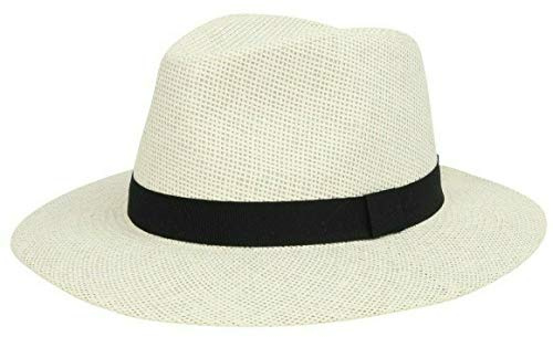 Nicky Adams Countrywear Panama Straw Sun Hat Fedora Style - Lightweight Unisex Beach Hat with UV Protection (Cream with Black Band 58)