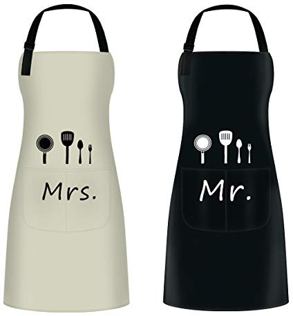 ETLEE Mr. & Mrs. Couple Aprons Set（2PCS） Adjustable Kitchen Cooking Bib Apron Wedding Anniversary Engagement Bridal Shower Gift For Couples and Newlyweds