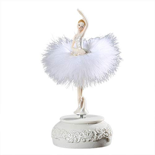 Gelentea Aosbset Ballerina Spieluhr Tanzendes Mädchen Schwanensee Karussell mit Feder Geburtstagsgeschenk Taufe Geschenkidee für Mädchen (weiß)