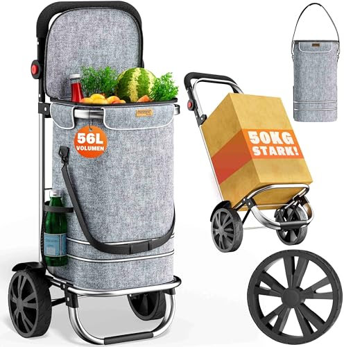 MONZANA® 3in1 Einkaufstrolley 56L bis 50 kg klappbar abnehmbare Tasche Handwagen Einkaufswagen Einkaufshilfe Roller Grau