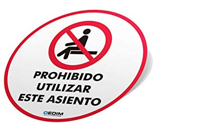 Oedim Pack 5 Señales de Prohibido Utilizar Este Asiento | Medida 15x15cm | Señaletica en Vinilo Adhesivo Monomérico | Duradera y Económica
