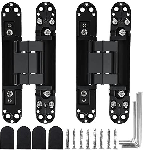 MARNER Versteckte Türscharniere, Zinklegierung, strapazierfähig, unsichtbar, 180 Grad schwenkbar, verdecktes Scharnier, 3-fach verstellbar, 15,2 x 6,3 x 2,5 cm, Schwarz, 2 Stück