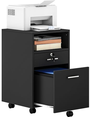 Vinsetto Mobile File Cabinet Lockable Storage Unit Cupboard for A4 Letter Home Filing Furniture for Office, Bedroom and Living Room, 39x40x65cm, Black