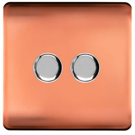 Trendi Artistic Modern Glossy Tactile 2 Gang 2 Way 120w LED Dimmer switch Copper