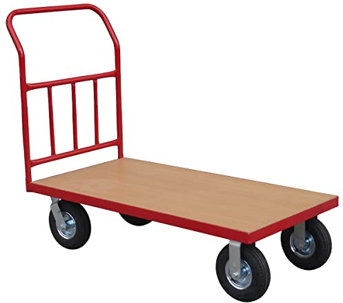 Heavy Duty Platform Truck 300kg, Steel Flatbed Trolley with Long Deck & Pneumatic Wheels, Platform Trolley