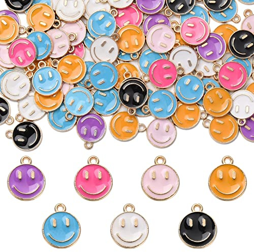 DanLingJewelry 100 Stück Smiley-Anhänger, bunt, fröhliches Gesicht, niedliche Charms für DIY-Halsketten, Schlüsselanhänger